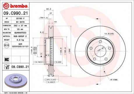 Гальмівний диск Ford Focus BREMBO 09.C990.21