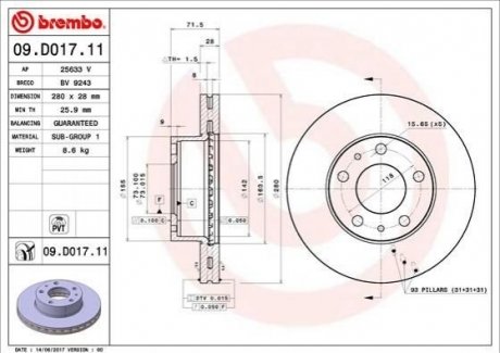 Тормозной диск Fiat Ducato BREMBO 09.D017.11