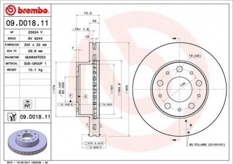 Гальмівний диск Peugeot Boxer, Citroen Jumper, Fiat Ducato BREMBO 09.D018.11