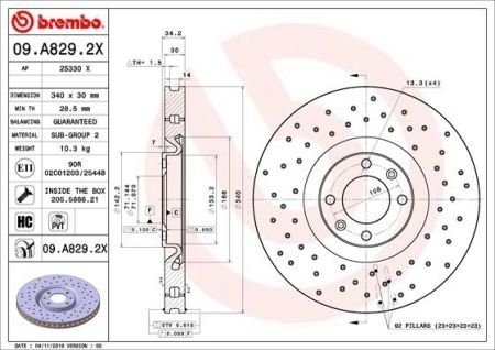 Тормозной диск Citroen DS3, DS4, Peugeot 308, Citroen DS5 BREMBO 09.D096.13