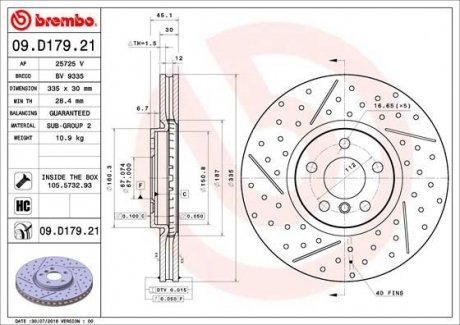 Купить Тормозной диск Mini Cooper, Clubman, Countryman BREMBO 09.D179.21 (фото1) подбор по VIN коду, цена 6042 грн.