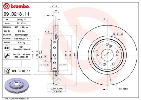 Тормозной диск Honda CR-V BREMBO 09.D218.11