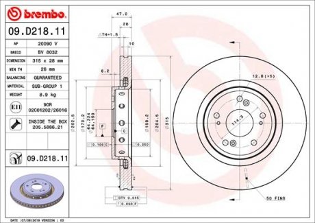 Купить Тормозной диск Honda CR-V BREMBO 09.D218.11 (фото1) подбор по VIN коду, цена 3603 грн.