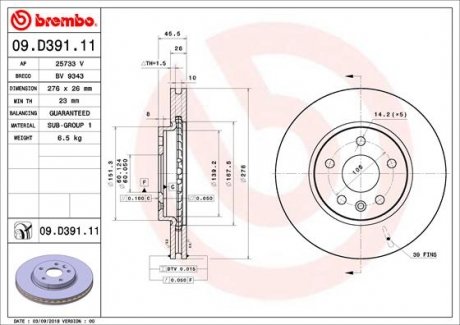 Тормозной диск Opel Astra BREMBO 09.D391.11