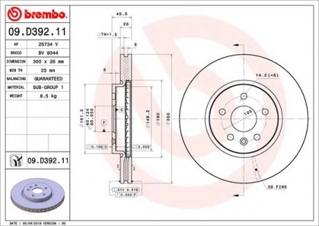 Купить Тормозной диск Opel Astra BREMBO 09.D392.11 (фото1) подбор по VIN коду, цена 3500 грн.