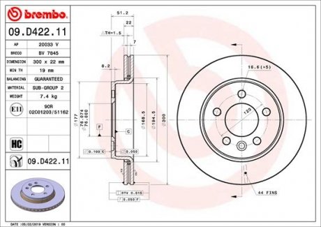 Тормозной диск Volkswagen Amarok BREMBO 09.D422.11