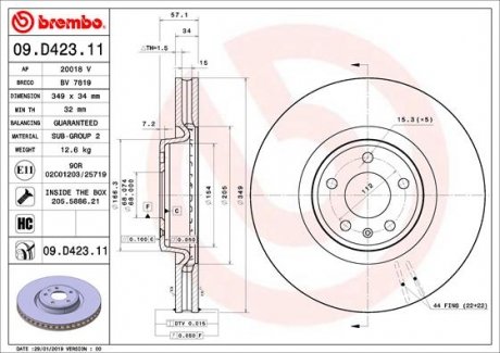 Тормозной диск Volkswagen Touareg BREMBO 09.D423.11