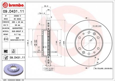 Тормозной диск Hyundai H-350 BREMBO 09D43111