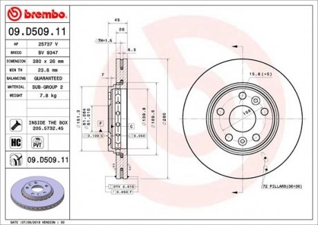 Купить Тормозной диск Renault Kangoo BREMBO 09.D509.11 (фото1) подбор по VIN коду, цена 2450 грн.