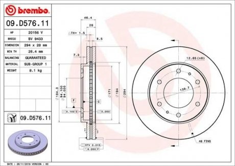 Купить Тормозной диск Mitsubishi L200 BREMBO 09.D576.11 (фото1) подбор по VIN коду, цена 3295 грн.