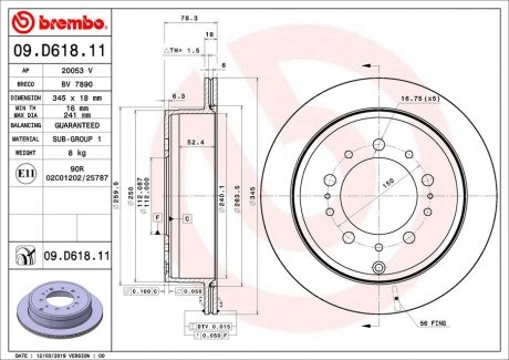 Тормозной диск Lexus LX, Toyota Land Cruiser BREMBO 09.D618.11