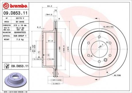 Тормозной диск BREMBO 09D85311