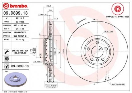 Купити Диск гальмівний BMW X5, X6 BREMBO 09.D899.13 (фото1) підбір по VIN коду, ціна 17426 грн.