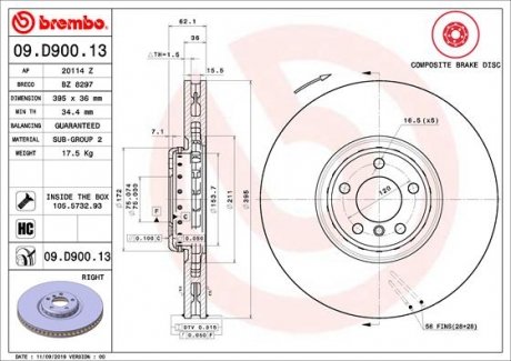 Купити Диск гальмівний BMW X5, X6 BREMBO 09.D900.13 (фото1) підбір по VIN коду, ціна 17322 грн.