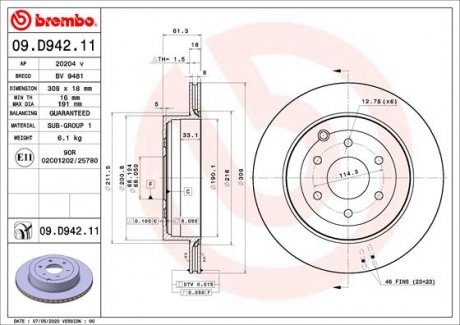 Тормозной диск BREMBO 09.D942.11