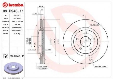 Диск тормозной BREMBO 09.D943.11