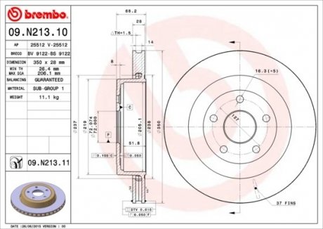 Купити Гальмівний диск Jeep Grand Cherokee BREMBO 09.N213.11 (фото1) підбір по VIN коду, ціна 4526 грн.