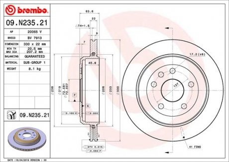 Купити Гальмівний диск Jeep Grand Cherokee BREMBO 09.N235.21 (фото1) підбір по VIN коду, ціна 3074 грн.