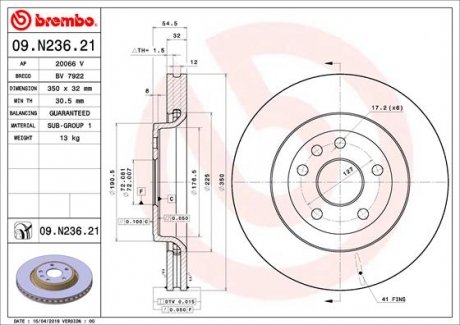 Тормозной диск Jeep Grand Cherokee BREMBO 09.N236.21