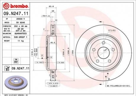 Купить Диск тормозной Jeep Grand Cherokee BREMBO 09.N247.11 (фото1) подбор по VIN коду, цена 7945 грн.