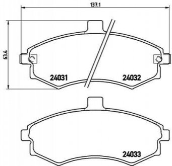 Комплект тормозных колодок из 4 шт. дисков Hyundai Elantra, Matrix, KIA Cerato BREMBO p30020