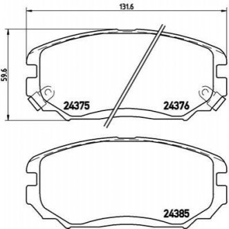 Купити Гальмівні колодки дискові Hyundai Sonata BREMBO p30038 (фото1) підбір по VIN коду, ціна 2092 грн.
