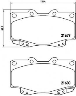 Купить Комплект тормозных колодок из 4 шт. дисков Toyota Hilux BREMBO p83069 (фото1) подбор по VIN коду, цена 1435 грн.