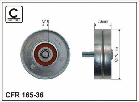 Ролик ведущий поликлинового ремня. Volkswagen Golf, Bora, Seat Leon, Toledo, Skoda Octavia CAFFARO 165-36