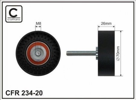 Купити Ролик 8x70x26 Ford Mondeo, S-Max, Fiesta, Galaxy, Volvo V70, S80 CAFFARO 23420 (фото1) підбір по VIN коду, ціна 280 грн.