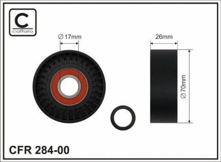 70x17x26 Ролик паску приводного BMW 1 (E81,E87), 3 (E46, E90/E91/E92/E93), 5 (E60) X3 (E83) Z4 (E85) 1.6i/1.8i/2.0i 02.02- CAFFARO 284-00