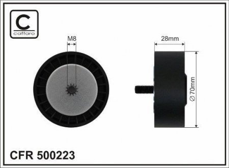 70x8x28 Ролик паску приводного Mitsubishi Lancer/Outlander 2.0D-DI 07- Mercedes W168, W169, W245, Mitsubishi Grandis, Jeep Compass, Dodge Caliber, Mitsubishi Outlander, Dodge Avenger, Jeep Patriot, Mitsubishi Lancer CAFFARO 500223