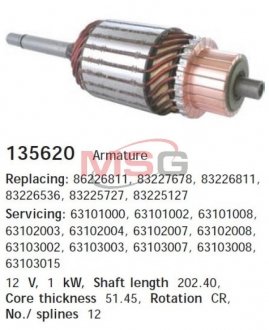 Ротор Стартера Fiat Punto, Lancia Delta, Citroen Jumpy, Fiat Scudo, Peugeot Expert CARGO 135620