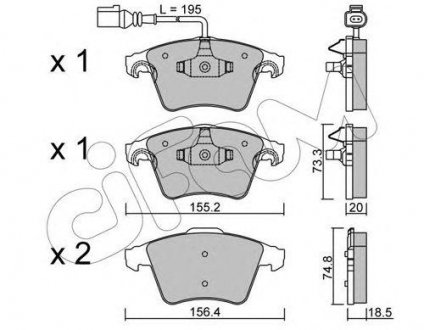 Купить Тормозные колодки пер. VW T5 (с датч.) Volkswagen Multivan, Transporter CIFAM 822-552-0 (фото1) подбор по VIN коду, цена 1168 грн.