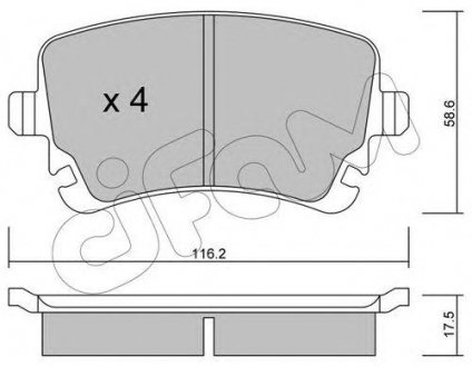 Гальмівні колодки задні. AUDI A4/A6/A8 04- VW T5 CIFAM 822-554-2