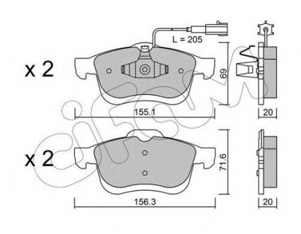 Купити Гальмівні колодки пер. Doblo 10- (диск 305mm)(155.2x69.08x20.3) Fiat Doblo, Lancia Delta, Opel Combo CIFAM 822-824-1 (фото1) підбір по VIN коду, ціна 1607 грн.