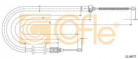 Трос ручного тормоза зад. Kangoo 800kg 97-08 л. (1432/1057) COFLE 11.6677