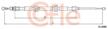 Трос ручного гальма Renault Kangoo 1.2/1.5dCi/1.6 08- (2392/1297mm) COFLE 11.6686