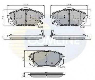 Купити - Гальмівні колодки до дисків KIA Sportage, Carens, Hyundai IX35, I40 COMLINE cbp31768 (фото1) підбір по VIN коду, ціна 788 грн.