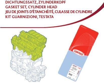 Комплект прокладок (верхний) Fiat Ducato 1.9D/Citroen Berlingo 1.8D 96-02 (без ГБЦ)) Peugeot 405, 306, Lada Niva, Suzuki Vitara, Hyundai Lantra CORTECO 417838P