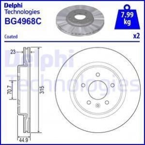 Купить Тормозные диски Delphi bg4968c (фото1) подбор по VIN коду, цена 2394 грн.