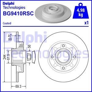 Диск тормозов. задн. (+подшипник + кольцо ABS) CITROEN C3 Aircross II Peugeot 2008, Citroen C3, Opel Crossland X Delphi bg9410rsc