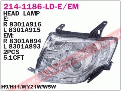 Купить Фара передняя Mitsubishi Pajero DEPO 214-1186L-LD-EM (фото1) подбор по VIN коду, цена 10332 грн.