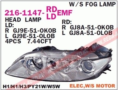 Купить Фара правая Mazda 6 DEPO 216-1147R-LDEMF (фото1) подбор по VIN коду, цена 7143 грн.