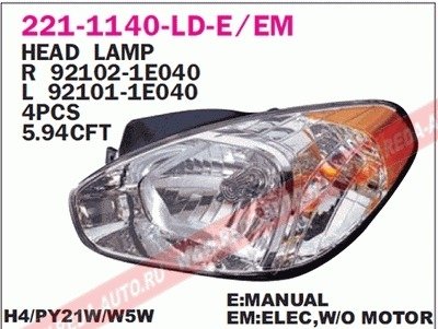 Купить Фара передняя Hyundai Accent DEPO 221-1140R-LD-EM (фото1) подбор по VIN коду, цена 2598 грн.