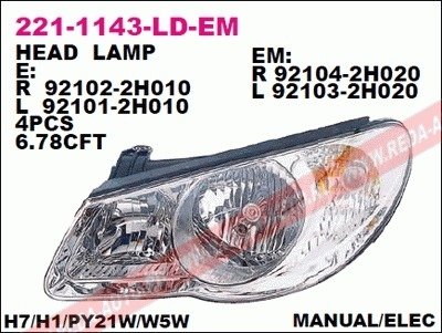 Купить Фара передняя Hyundai Elantra DEPO 221-1143L-LDEM (фото1) подбор по VIN коду, цена 5107 грн.