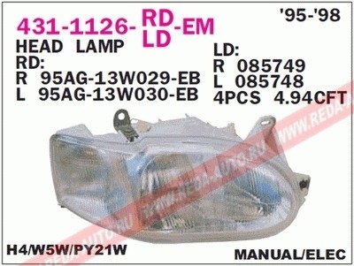 Купить Фара передняя Ford Escort DEPO 431-1126L-LD-EM (фото1) подбор по VIN коду, цена 2433 грн.