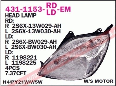 Купить Фара передняя Ford Fiesta DEPO 431-1153L-LD-EM (фото1) подбор по VIN коду, цена 4614 грн.