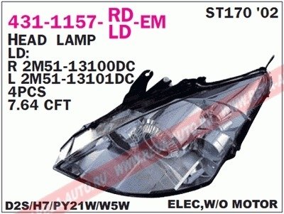 Купить Фара передня Ford Focus DEPO 431-1157L-LD-EM (фото1) подбор по VIN коду, цена 6925 грн.