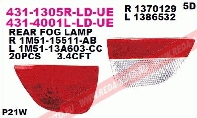 Купить Рефлектор задний Ford Focus DEPO 431-4001L-LD-UE (фото1) подбор по VIN коду, цена 602 грн.