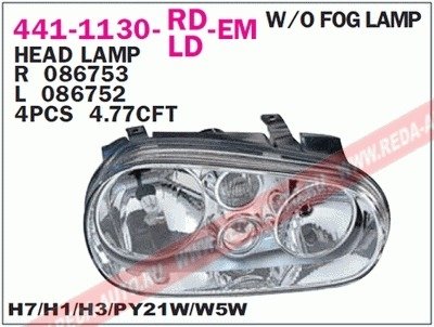 Купить Фара передняя Volkswagen Golf DEPO 441-1130L-LD-EM (фото1) подбор по VIN коду, цена 2527 грн.